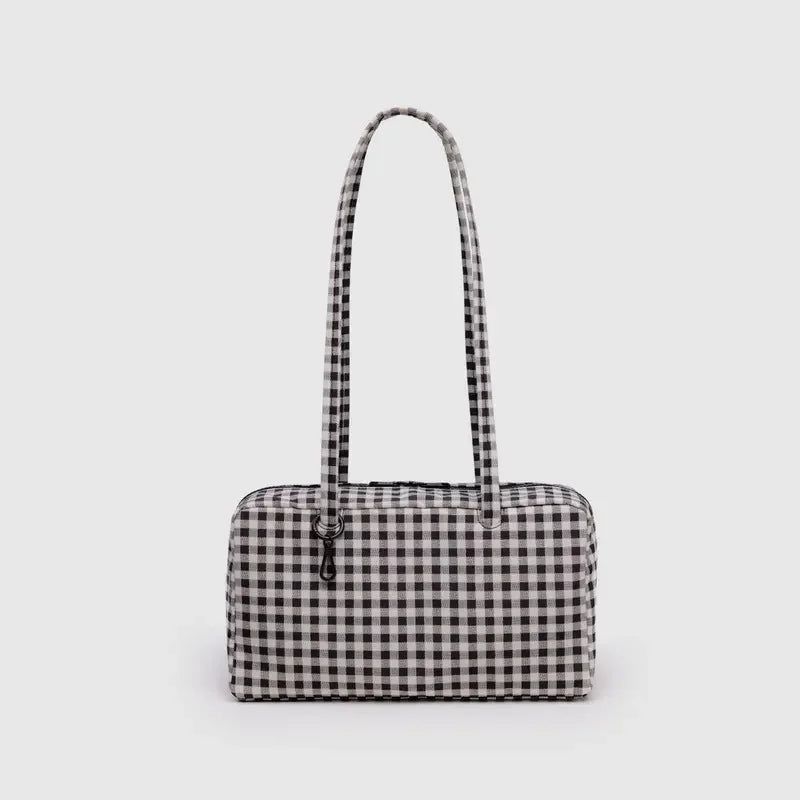 Plaid Nylon Tote Bag – Large Capacity Shoulder Handbag