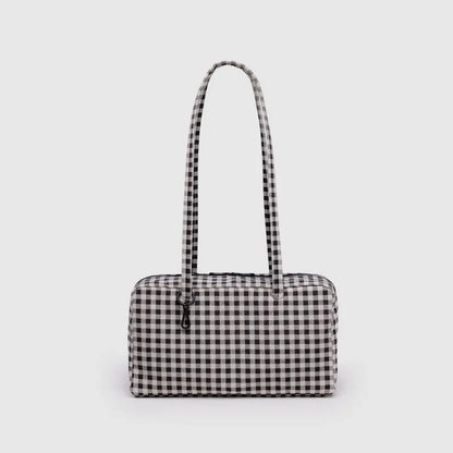 Plaid Nylon Tote Bag – Large Capacity Shoulder Handbag