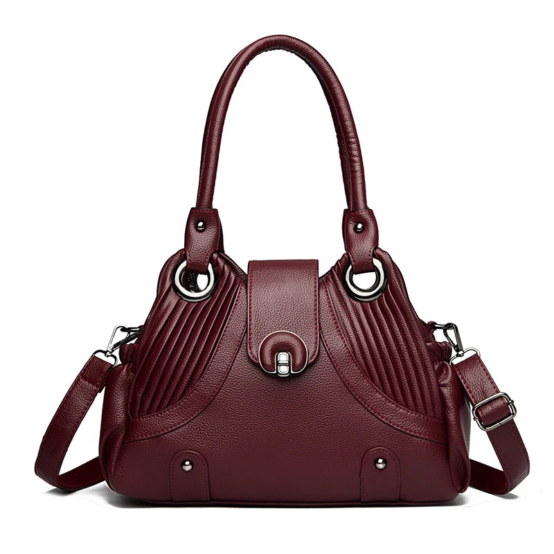Leather Tote Handbag for Women – Designer Two-Layer Shoulder Bag