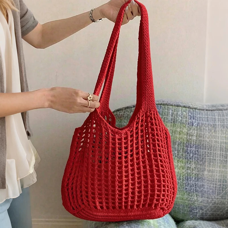 Crochet Tote Bag for Women – Large Hollow Knit Beach Shoulder Bag