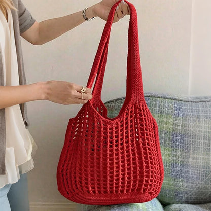 Crochet Tote Bag for Women – Large Hollow Knit Beach Shoulder Bag