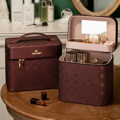 Large Makeup Bag with Mirror – Women's Luxury Cosmetic Organizer Case