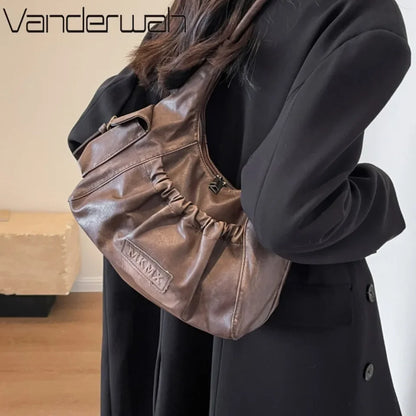 Pleated Hobo Shoulder Bag for Women – Large Capacity Retro Handbag