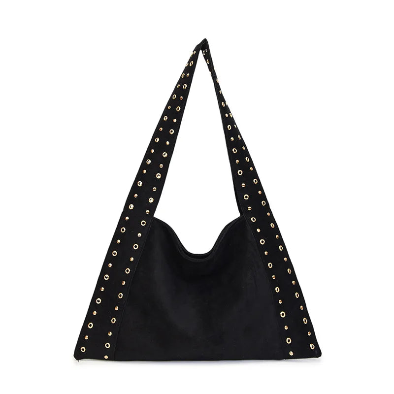 Frosted Leather Rivet Hobo Tote Bag – Women's Large Capacity Shoulder Bag