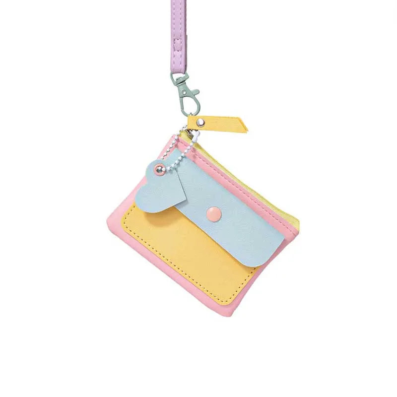 Cute Lanyard Card Holder Wallet – Korean Style Macaron Neck Pouch