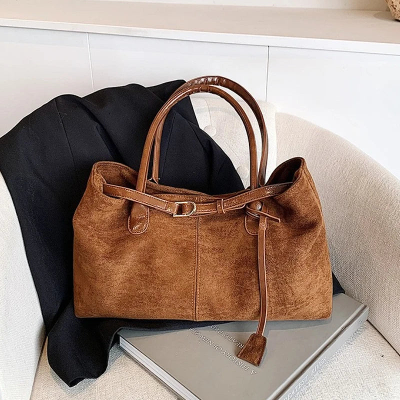Women's Suede Tote Bag – Large Capacity Shoulder Bag