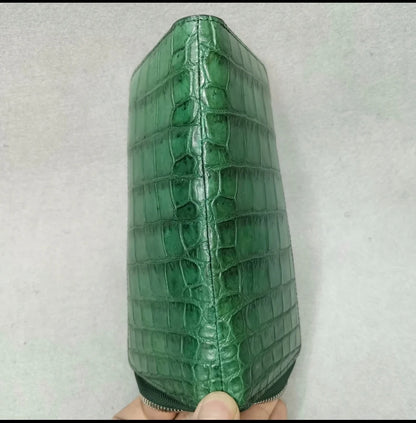 Genuine Crocodile Leather Long Zip Wallet in Green