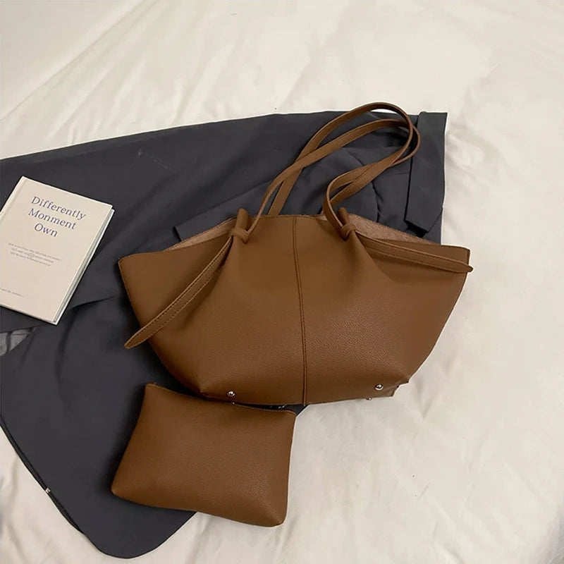 Large PU Leather Tote Bag for Women – Hobo Shoulder Bag with Pouch