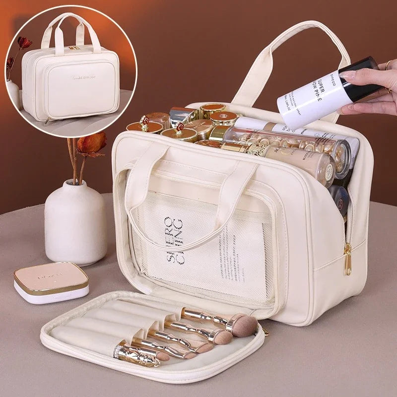 Pu Leather Cosmetic Bag Women Multifunctional Portable Storage Makeup Large Capacity Travel Toiletry