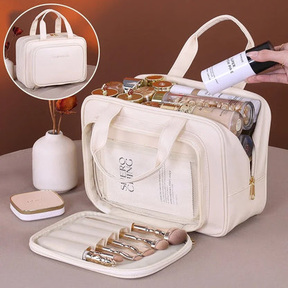 Pu Leather Cosmetic Bag Women Multifunctional Portable Storage Makeup Large Capacity Travel Toiletry