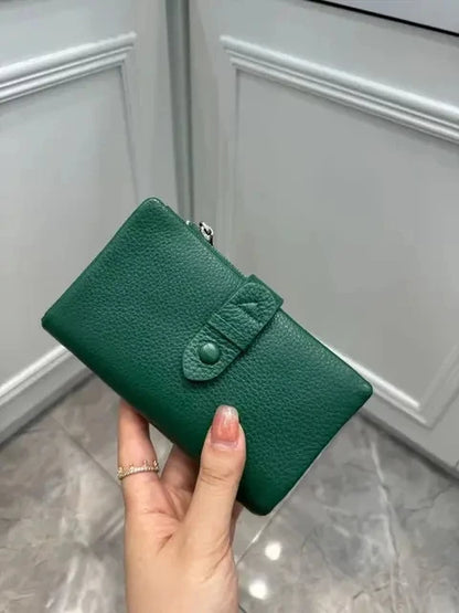 Genuine Leather Short Wallet for Women – Multifunctional Card Holder Zipper Coin Purse