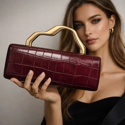 Crocodile Pattern Brand Women S Handbag Brown Gold Rectangular Bag High-End Luxury Designer Shoulder