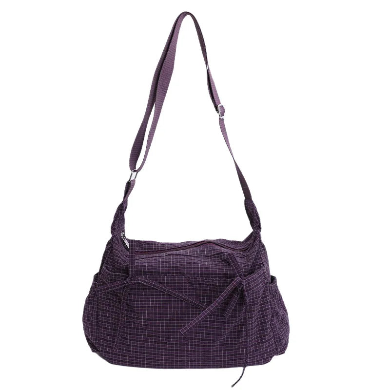 Retro Grid Shoulder Bag – Large Capacity Korean Crossbody