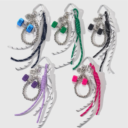 Dumbbell Keychain with Braided Rope & Silver Bead Chain