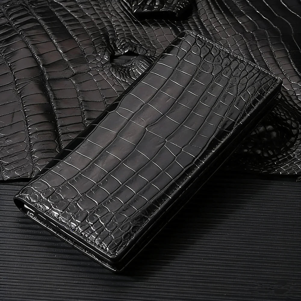 Men's Genuine Crocodile Leather Long Bifold Wallet