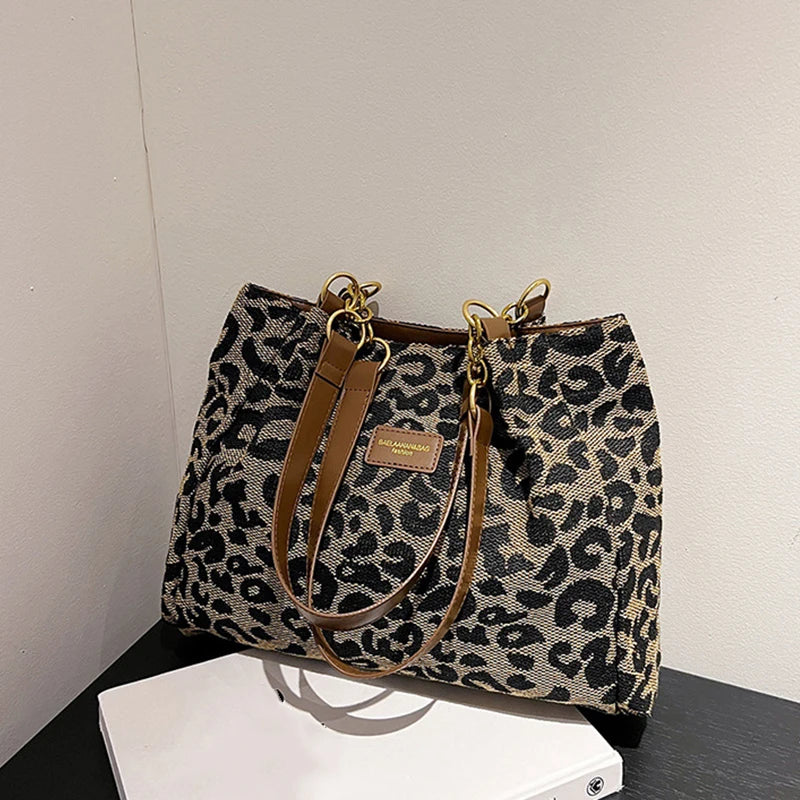 Leopard Print Tote Bag for Women – Large Capacity Shoulder Handbag