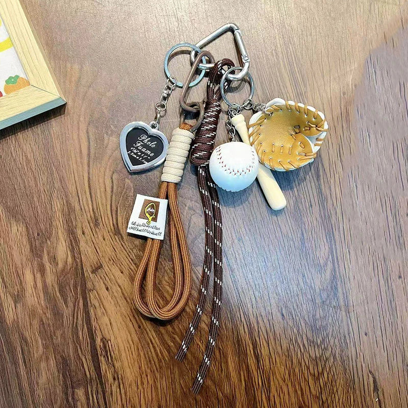 Baseball Bag Charm Keychain with Woven Rope – Y2K Accessory