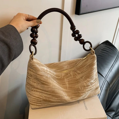 Bead Handle Shoulder Bag – Women's Retro Canvas Underarm Bag