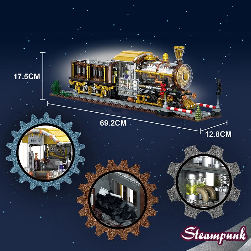 Steampunk Steam Train Building Blocks Set – 1958-Piece MOC Model