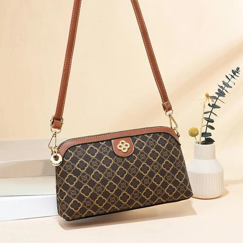 Vintage Floral Print PU Leather Women's Crossbody Clutch Bag