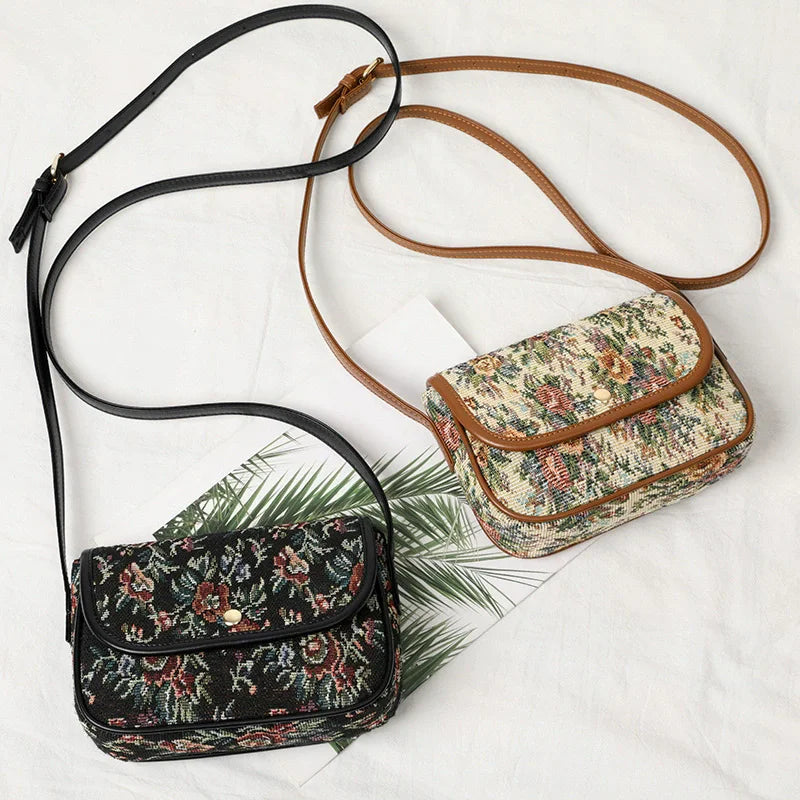 Vintage Floral Tapestry Crossbody Bag for Women