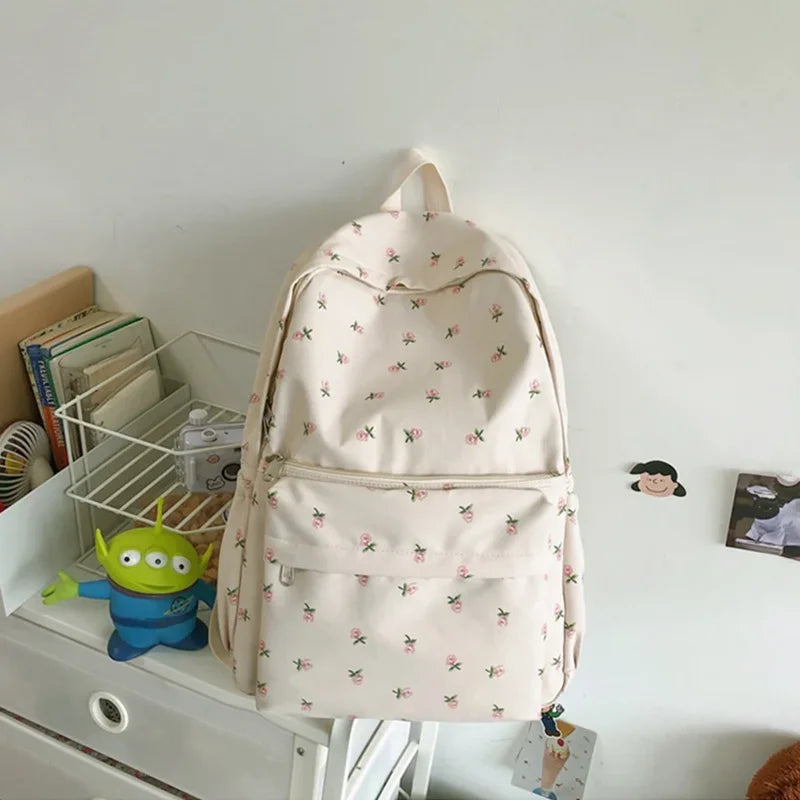 Floral Canvas Backpack for Women – Waterproof Nylon School Bag