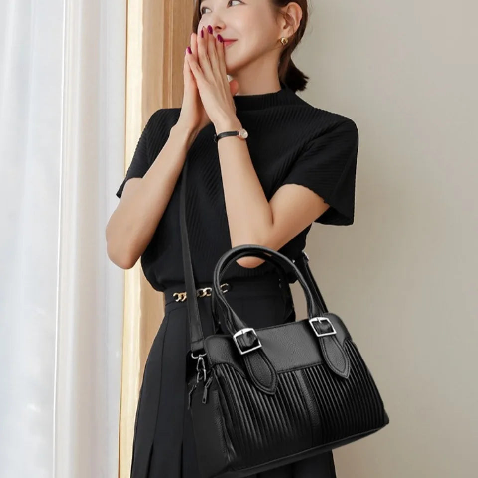 Large Capacity Soft Leather Women's Tote Bag – 3-Layer Luxury Handbag