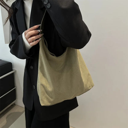 Faux Suede Large Tote Bag for Women – Retro Shoulder Hobo Handbag