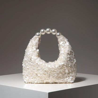 Sequin Pearl Handle Bag – Glitter Hobo Purse for Gala & Wedding