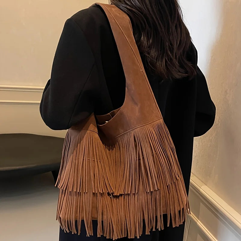 Fringe Tassel Tote Bag Women's Suede Shoulder Hobo Handbag