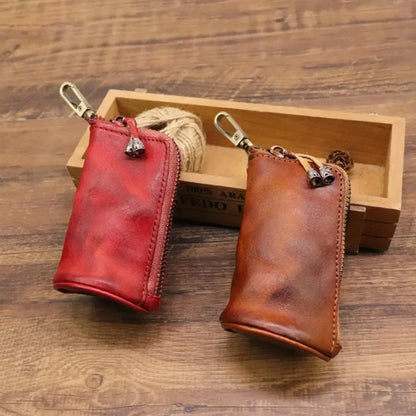 Genuine Leather Key Holder Pouch – Zipper Car Key Bag for Men