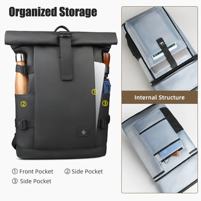 Roll-Top Travel Backpack – Expandable 15.6" Laptop Bag for Men