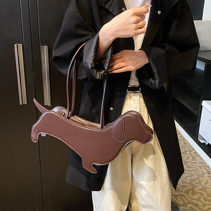 Dog Shaped Handbag - Novelty PU Leather Dachshund Shoulder Bag