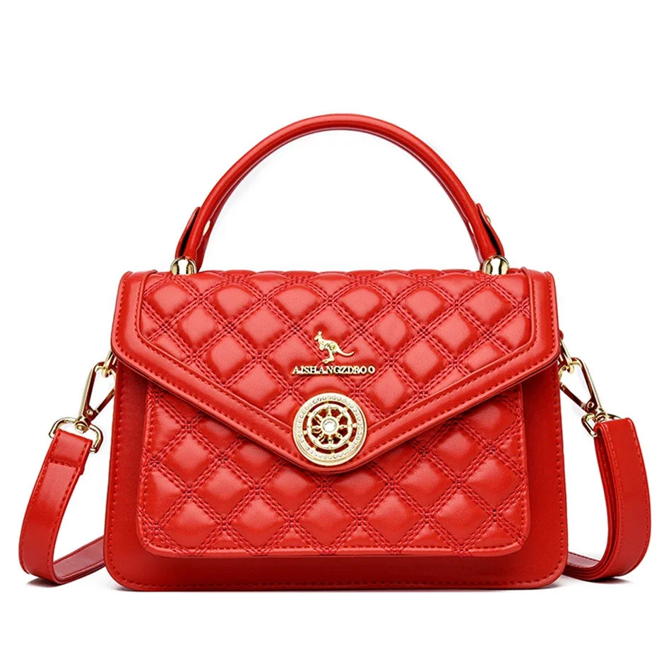Quilted Crossbody Bag for Women – 3-Layer Leather Handbag