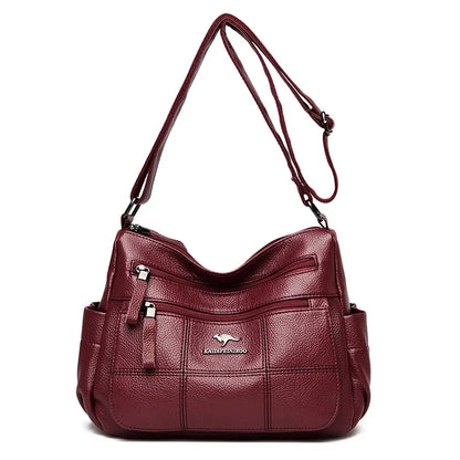 Leather Shoulder Bag for Women – Multi-Pocket Crossbody Purse