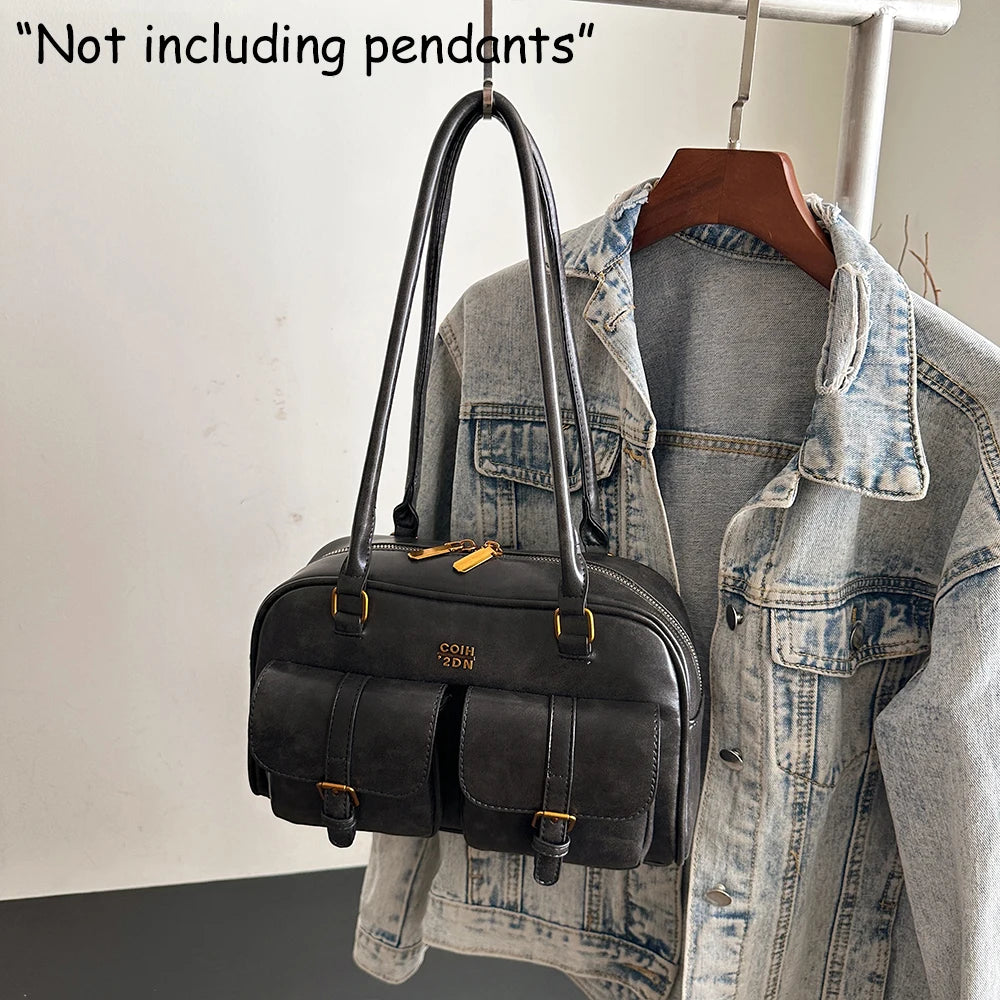 Retro PU Leather Women's Shoulder Bag with Multi-Pockets