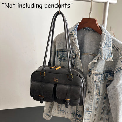 Retro PU Leather Women's Shoulder Bag with Multi-Pockets
