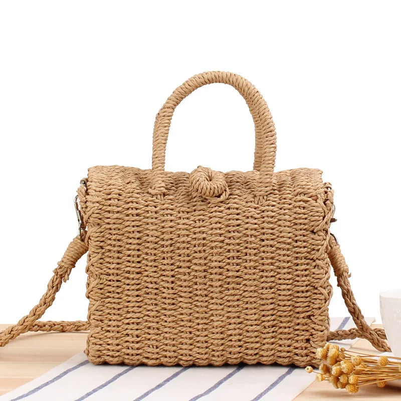 Straw Woven Tote Bag – Women's Large Capacity Summer Beach Handbag