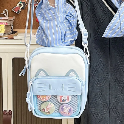 Ita Bag Mini Crossbody – Harajuku Nylon Shoulder Bag with Clear Window for Pins & Badges