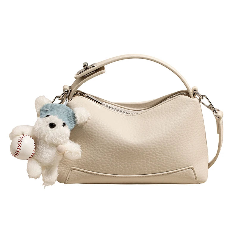 Soft Leather Shoulder Bag – Women's Crossbody Handbag with Charm