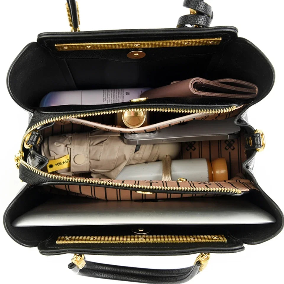 Luxury Leather Women's Handbag – 3-Layer Shoulder & Crossbody Tote