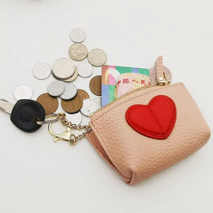 Leather Heart Coin Purse with Key Ring – Women's Mini Wallet