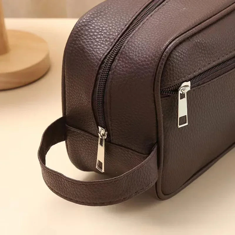 Men's Waterproof Travel Toiletry Bag – PVC Lychee Pattern Dopp Kit