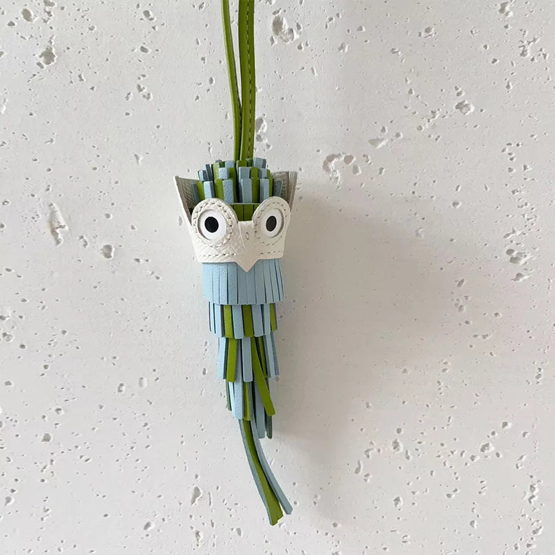 Leather Owl Keychain – Handcrafted Bag Charm Pendant