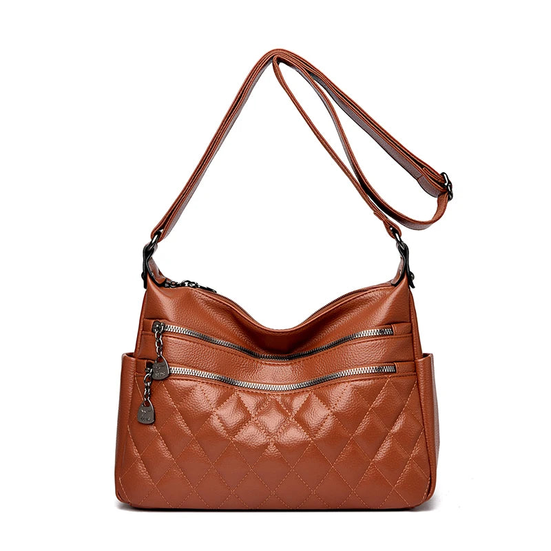 Quilted Leather Crossbody Bag for Women – Large Capacity Shoulder Bag