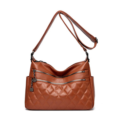 Quilted Leather Crossbody Bag for Women – Large Capacity Shoulder Bag