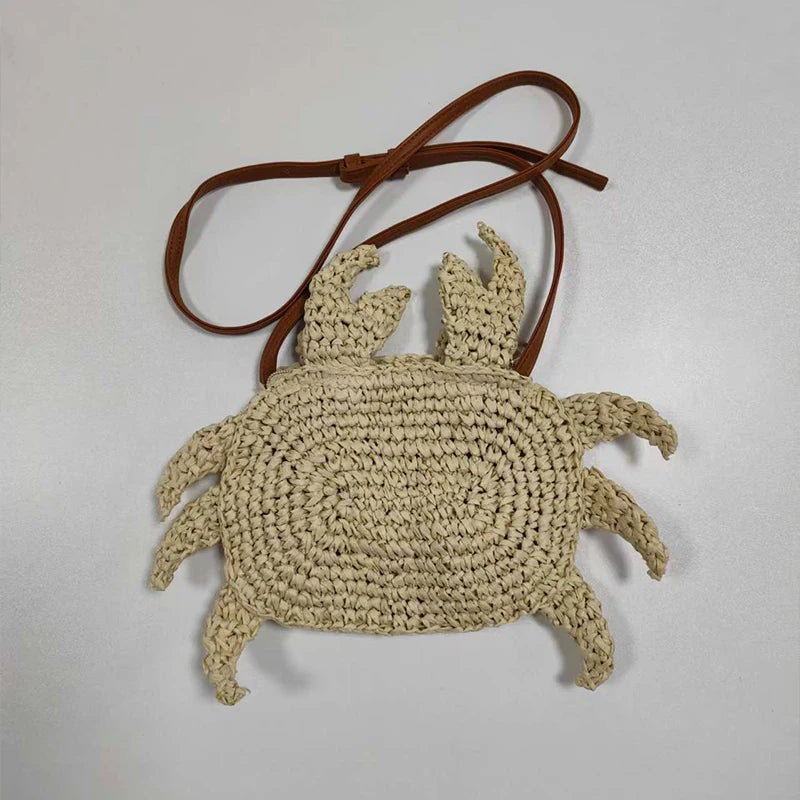 Crab Straw Woven Shoulder Bag – Colorful Handwoven Novelty Bag