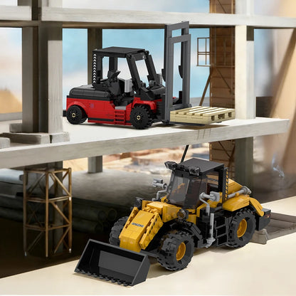 2-in-1 Forklift & Wheel Loader Building Blocks Set | Engineering Bricks