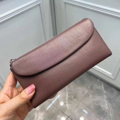 Genuine Cowhide Long Wallet for Women – Magnetic Clutch
