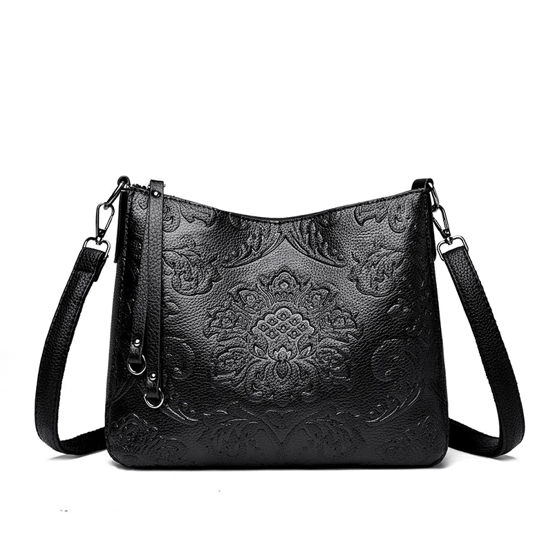 Retro Floral Embossed PU Leather Crossbody Bag for Women